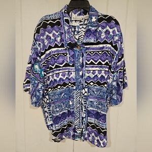 Laura Katherine Women's Top 22W/42 Purple Geometric Ladies 90s 100% Rayon Shirt